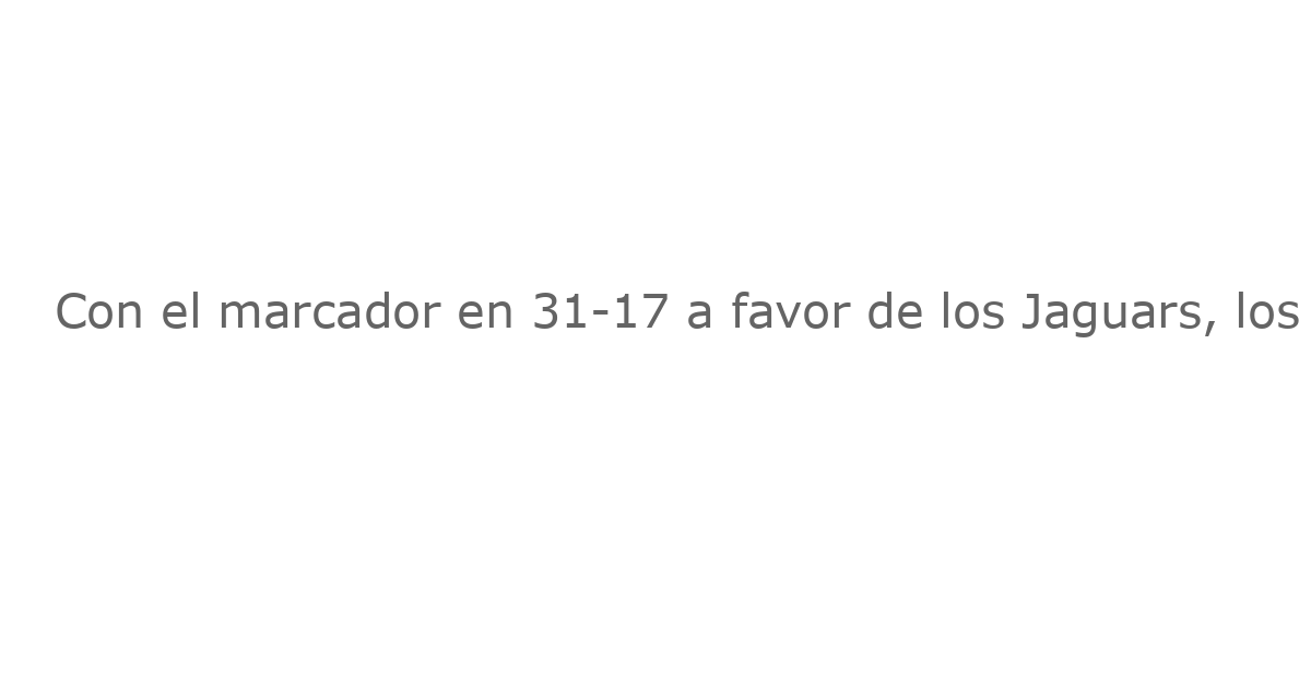 Con el marcador en 31-17 a favor de los Jaguars, los Broncos necesitan un milagro. La jugada clave fue una recepción de 63 yardas de Parker Washington, que cambió drásticamente la dinámica del juego. Posteriormente, la defensa de los Broncos, liderada por John Franklin-Myers, logró dos sacks en Trevor Lawrence, forzando un punt. La recepción de Washington y los sacks fueron cruciales para evitar una derrota más abrumadora.